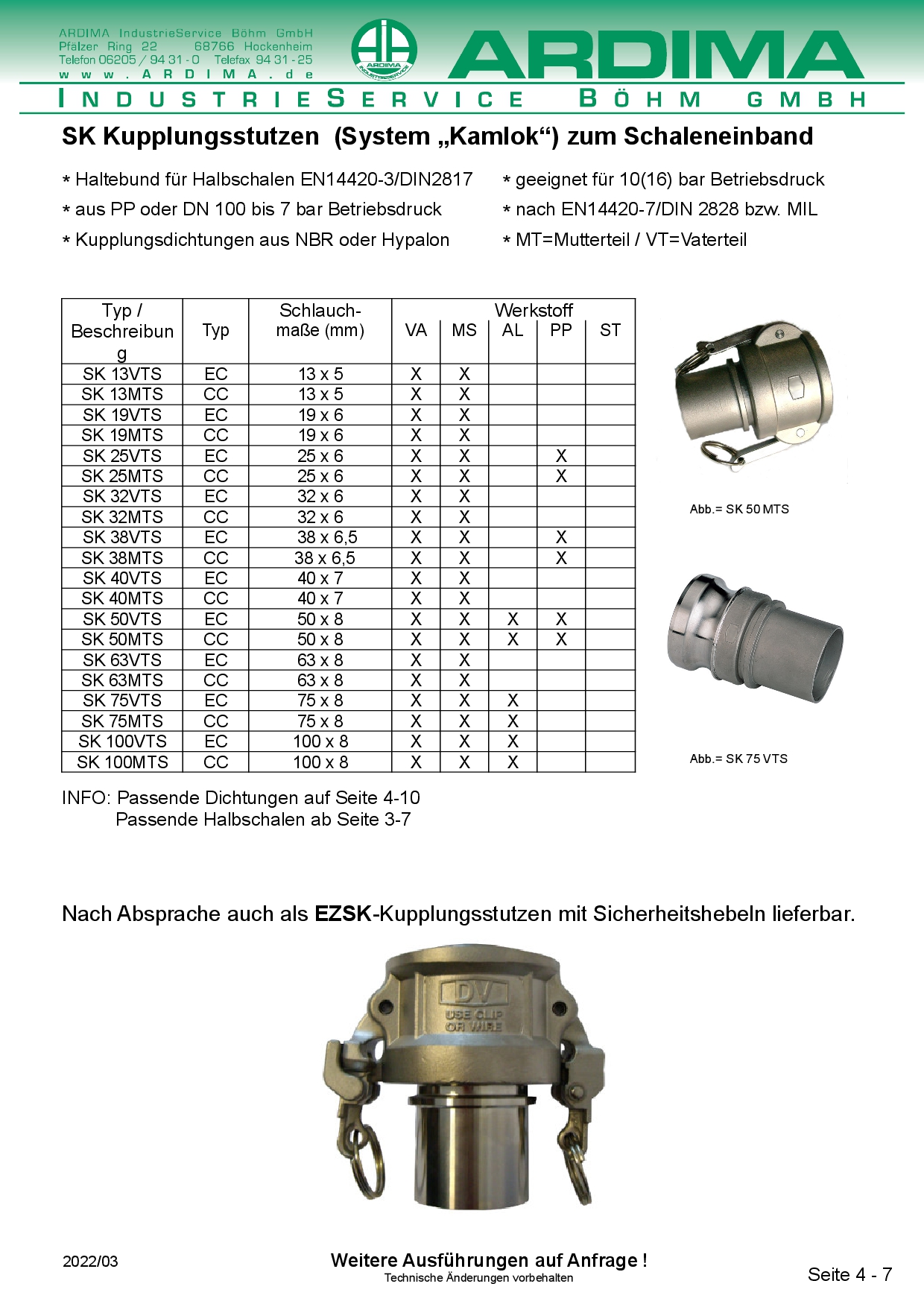 Schnellkupplungen System Kamlok - Ardima - Industrieservice Böhm GmbH